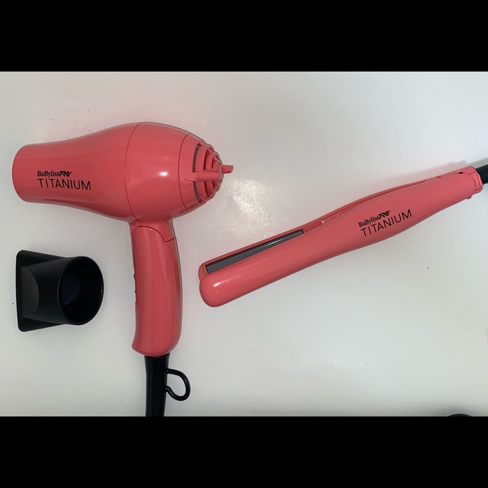 Baby Bliss Pro Titanium Travel Blow Dryer Flat Iron w/Thermal Tote Bag NWOT